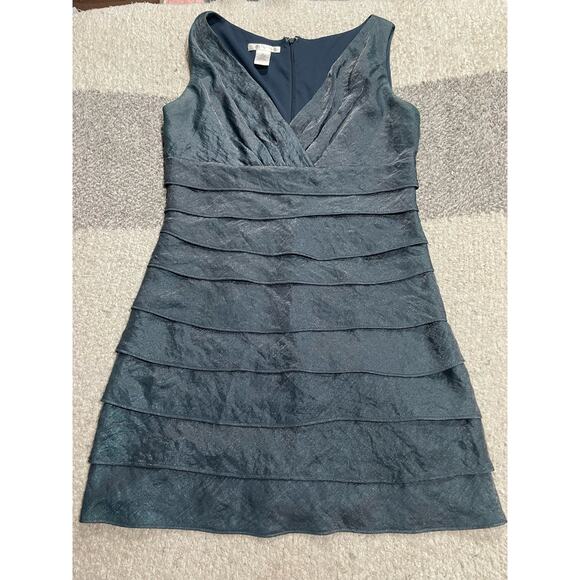 London Times Cocktail Layered Dress Womens Size 10 Blue Surplice Neck Sleeveless - Picture 1 of 8